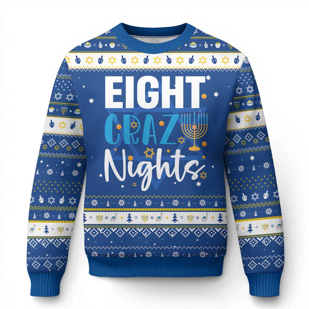 Funny Chanukah Eight Crazy Nights Hanukkah Ugly Sweater Menorah David Stars - Wonder Print Shop
