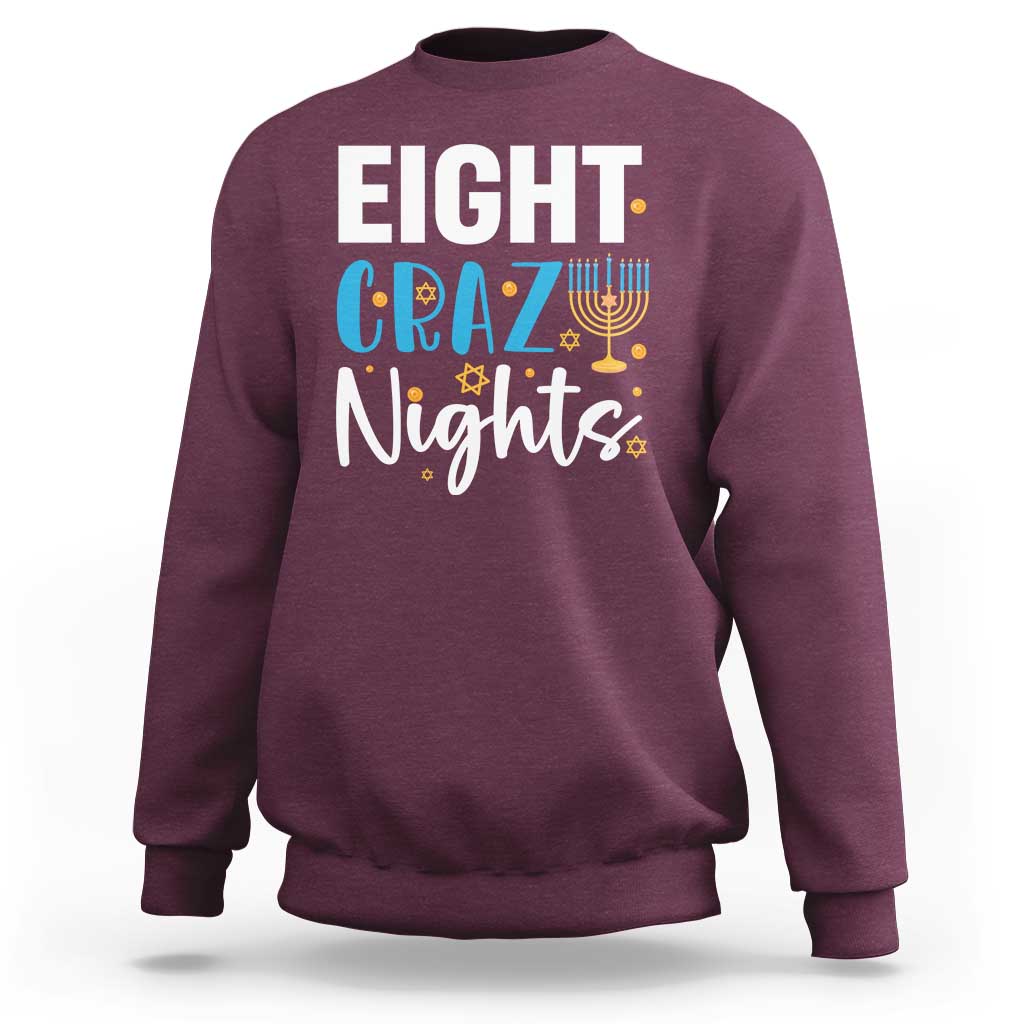 Funny Hanukkah Eight Crazy Nights Sweatshirt Menorah David Stars - Wonder Print Shop
