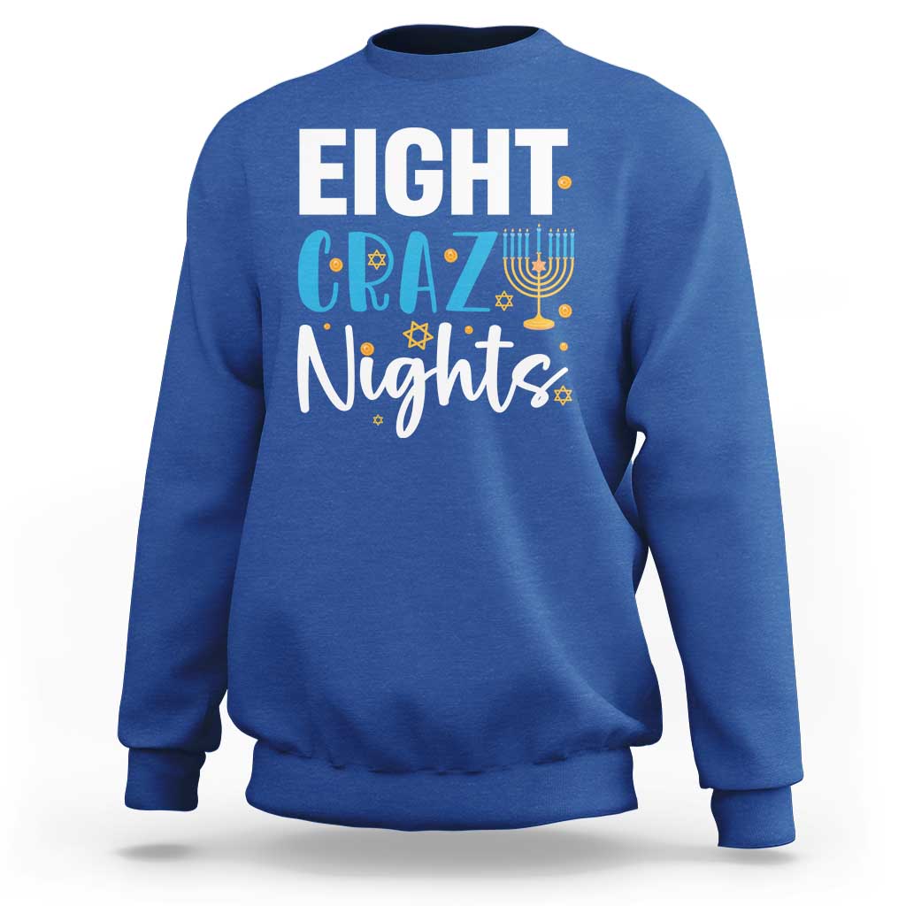 Funny Hanukkah Eight Crazy Nights Sweatshirt Menorah David Stars - Wonder Print Shop