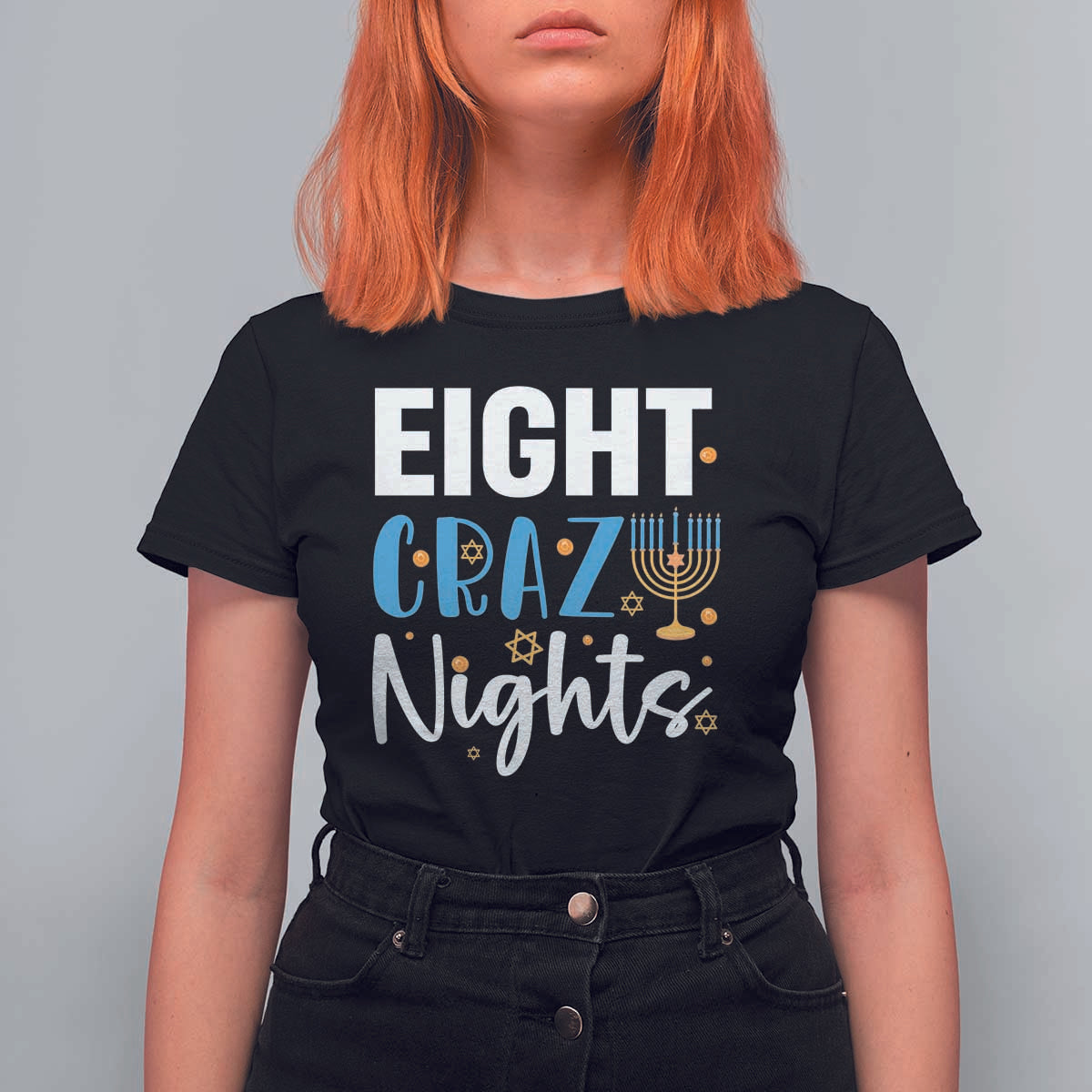 Funny Hanukkah Eight Crazy Nights T Shirt For Women Menorah David Stars - Wonder Print Shop