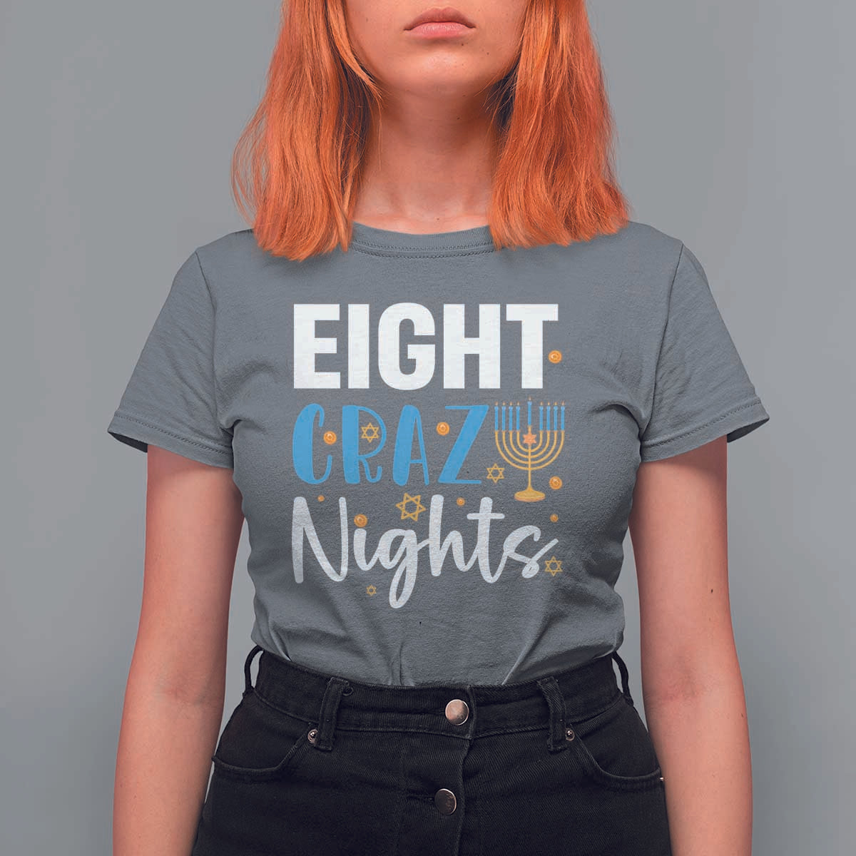 Funny Hanukkah Eight Crazy Nights T Shirt For Women Menorah David Stars - Wonder Print Shop