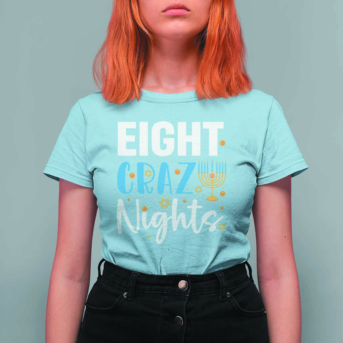 Funny Hanukkah Eight Crazy Nights T Shirt For Women Menorah David Stars - Wonder Print Shop