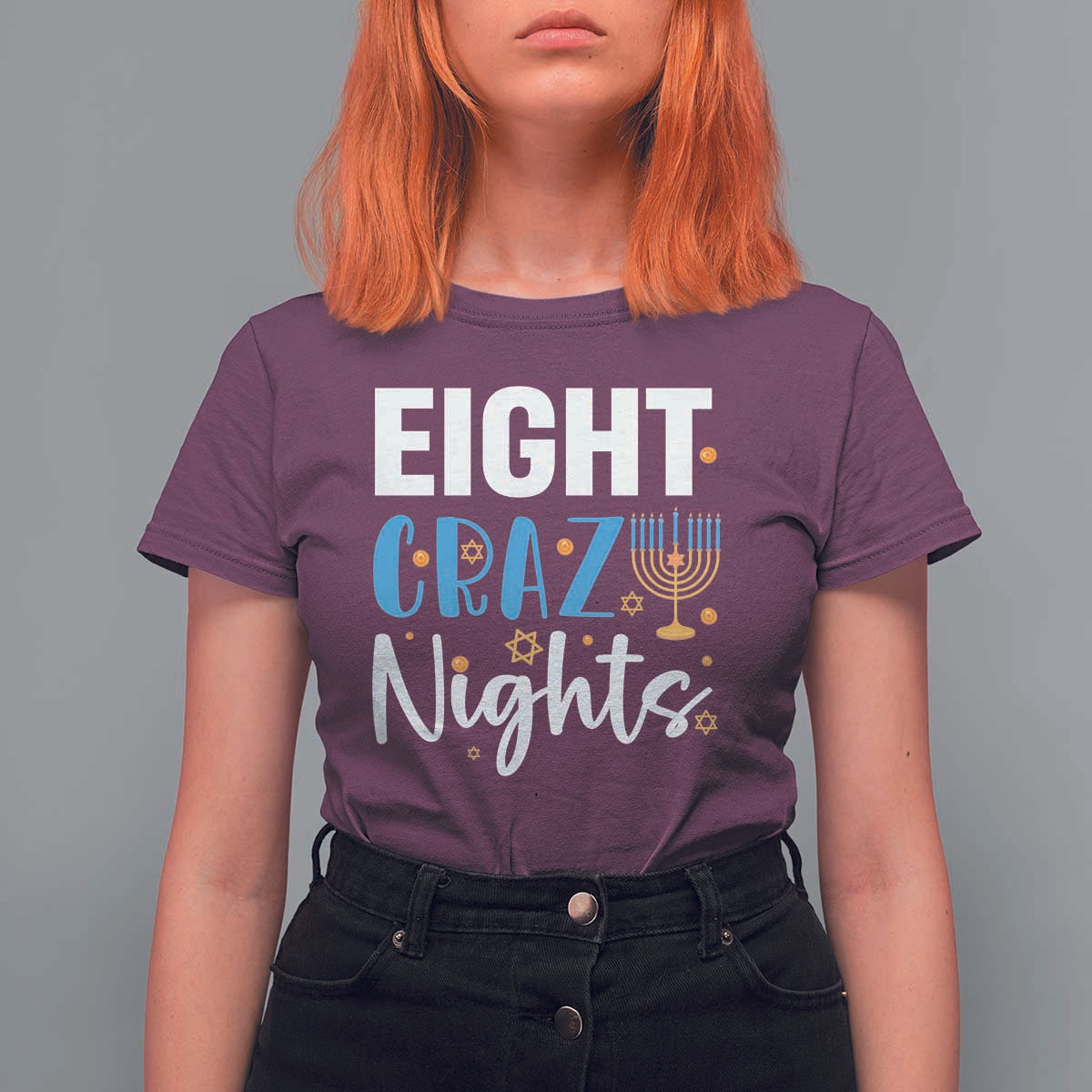 Funny Hanukkah Eight Crazy Nights T Shirt For Women Menorah David Stars - Wonder Print Shop