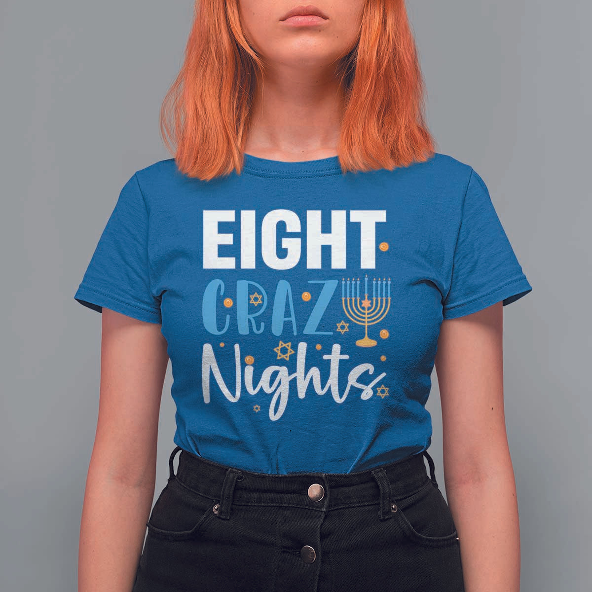 Funny Hanukkah Eight Crazy Nights T Shirt For Women Menorah David Stars - Wonder Print Shop