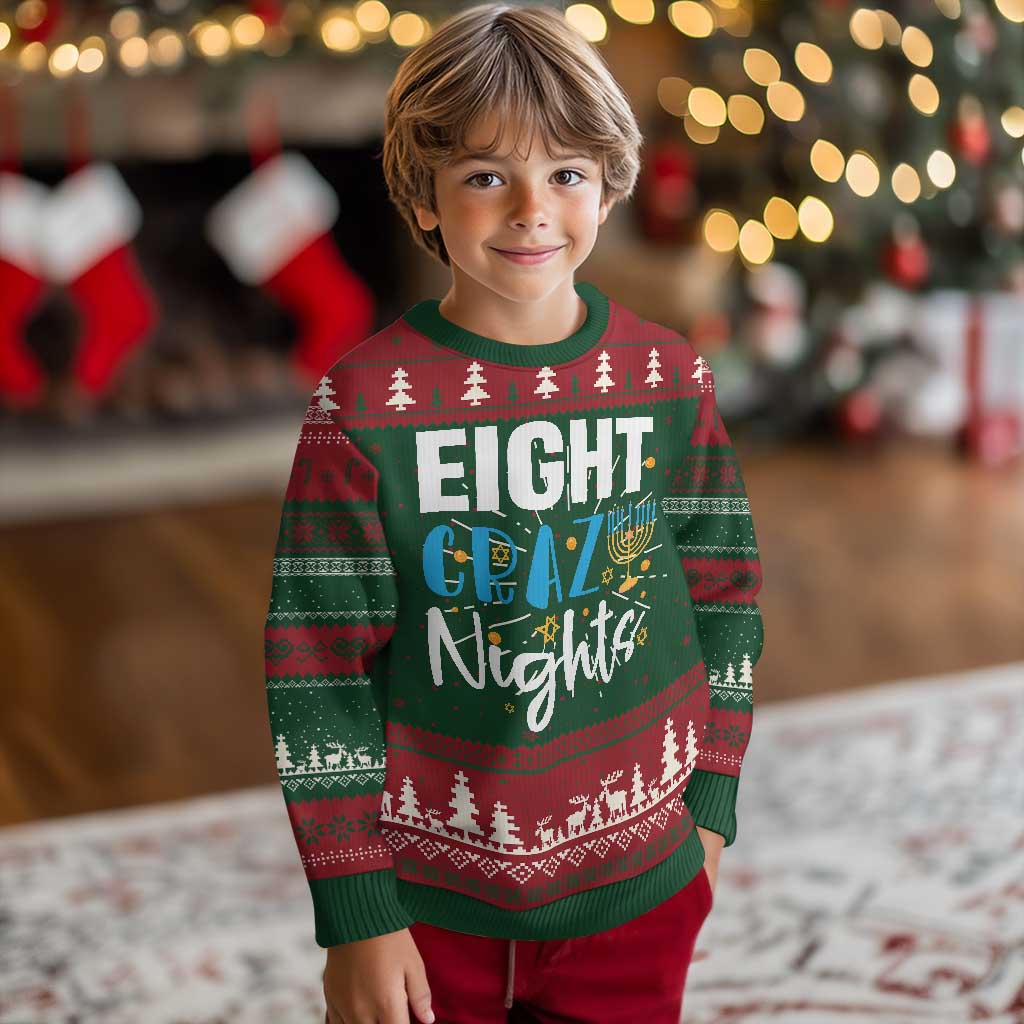 Funny Hanukkah Eight Crazy Nights Ugly Christmas Sweater Menorah David Stars - Wonder Print Shop