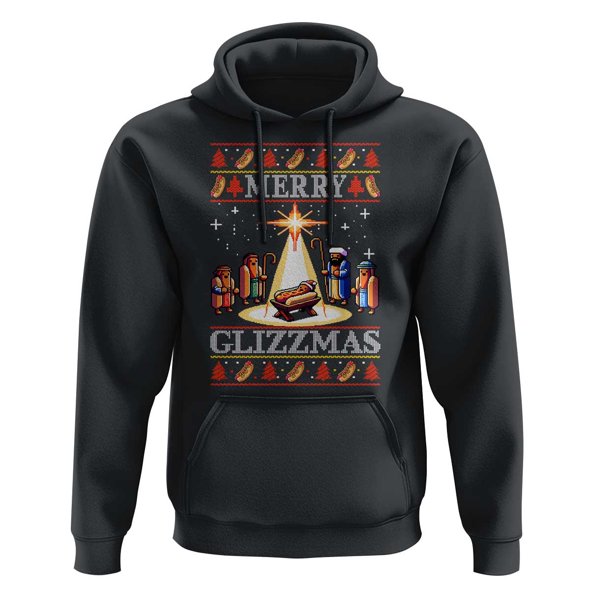 Funny Merry Glizzmas Hoodie Hot Dog Christmas Nativity Scene