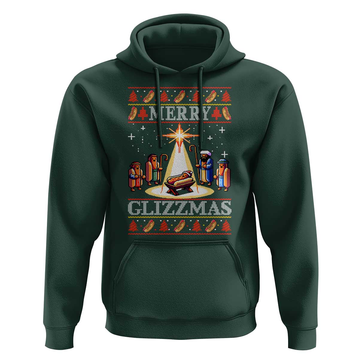 Funny Merry Glizzmas Hoodie Hot Dog Christmas Nativity Scene