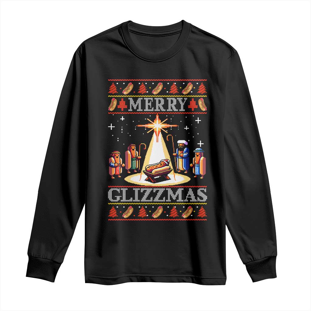 Funny Merry Glizzmas Long Sleeve Shirt Hot Dog Christmas Nativity Scene