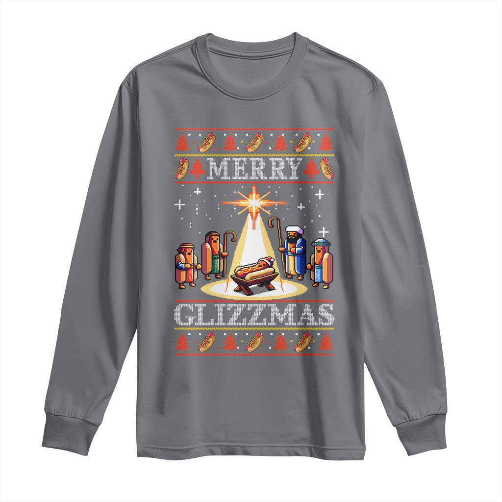 Funny Merry Glizzmas Long Sleeve Shirt Hot Dog Christmas Nativity Scene