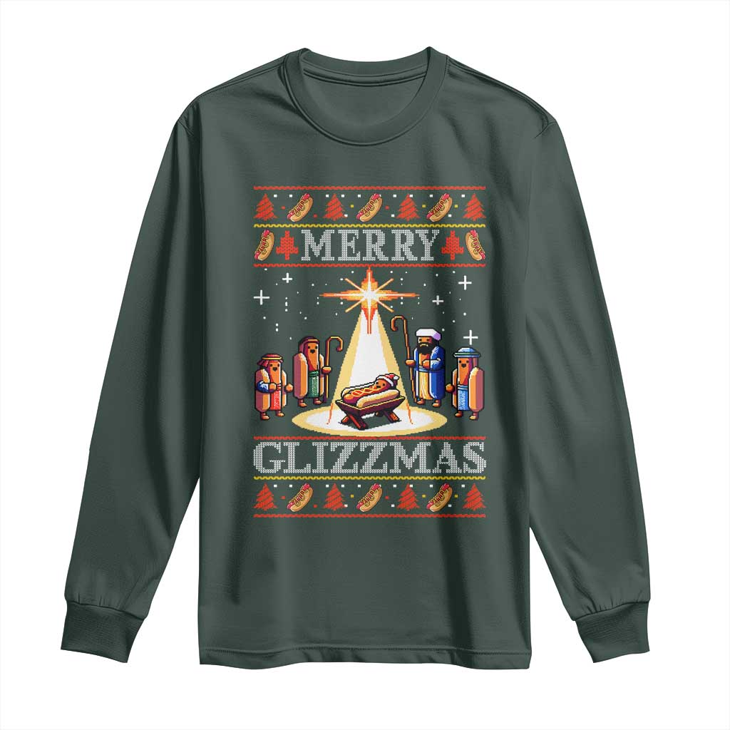 Funny Merry Glizzmas Long Sleeve Shirt Hot Dog Christmas Nativity Scene