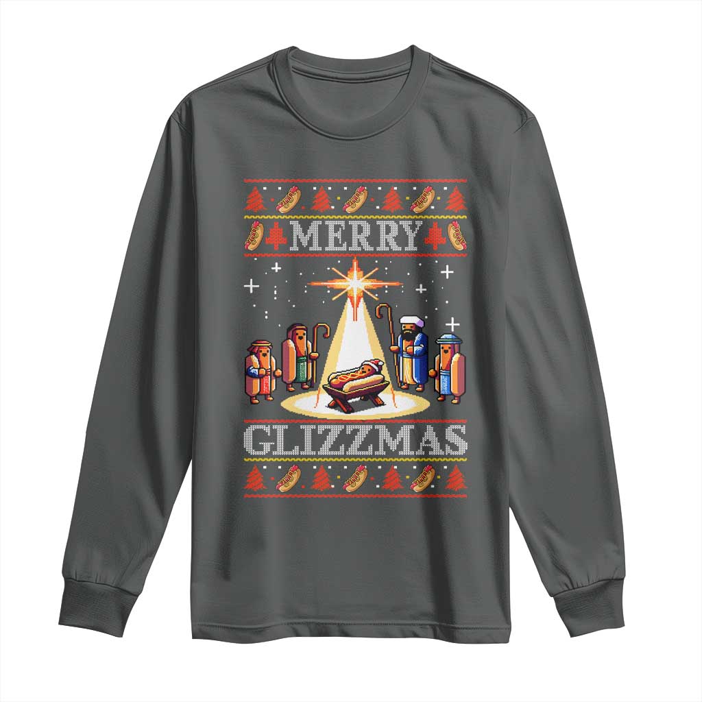 Funny Merry Glizzmas Long Sleeve Shirt Hot Dog Christmas Nativity Scene