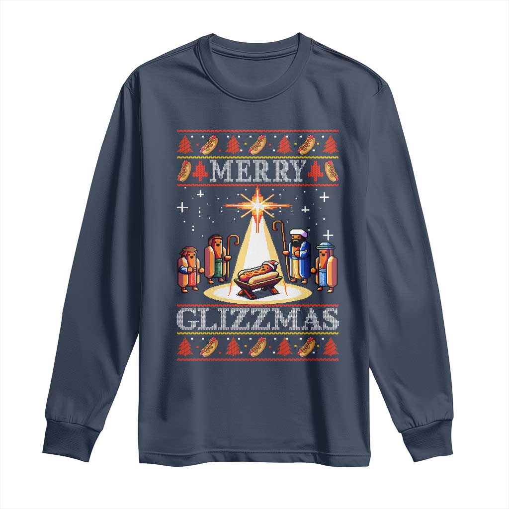 Funny Merry Glizzmas Long Sleeve Shirt Hot Dog Christmas Nativity Scene