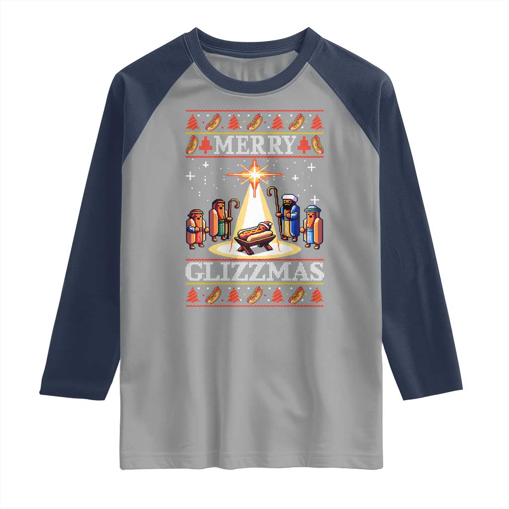 Funny Merry Glizzmas Raglan Shirt Hot Dog Christmas Nativity Scene - Wonder Print Shop
