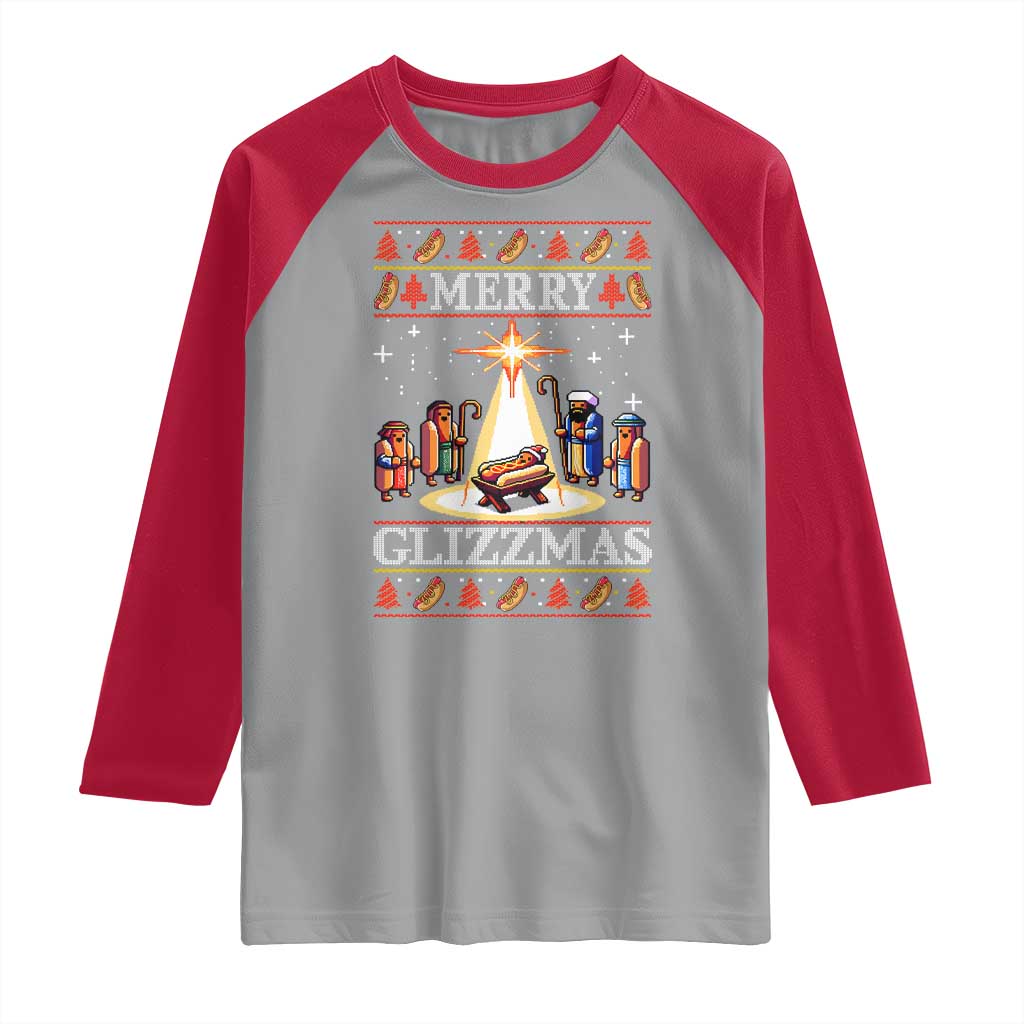 Funny Merry Glizzmas Raglan Shirt Hot Dog Christmas Nativity Scene - Wonder Print Shop