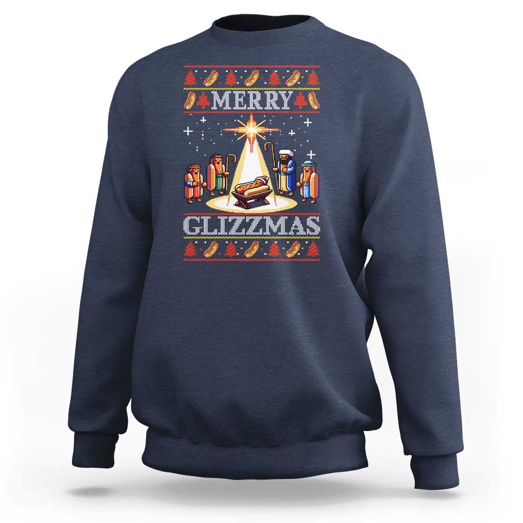Funny Merry Glizzmas Sweatshirt Hot Dog Christmas Nativity Scene - Wonder Print Shop