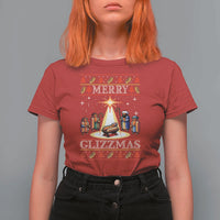 Funny Merry Glizzmas T Shirt For Women Hot Dog Christmas Nativity Scene - Wonder Print Shop