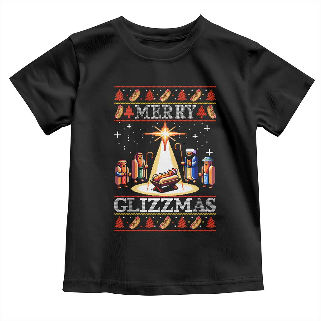 Funny Merry Glizzmas Toddler T Shirt Hot Dog Christmas Nativity Scene