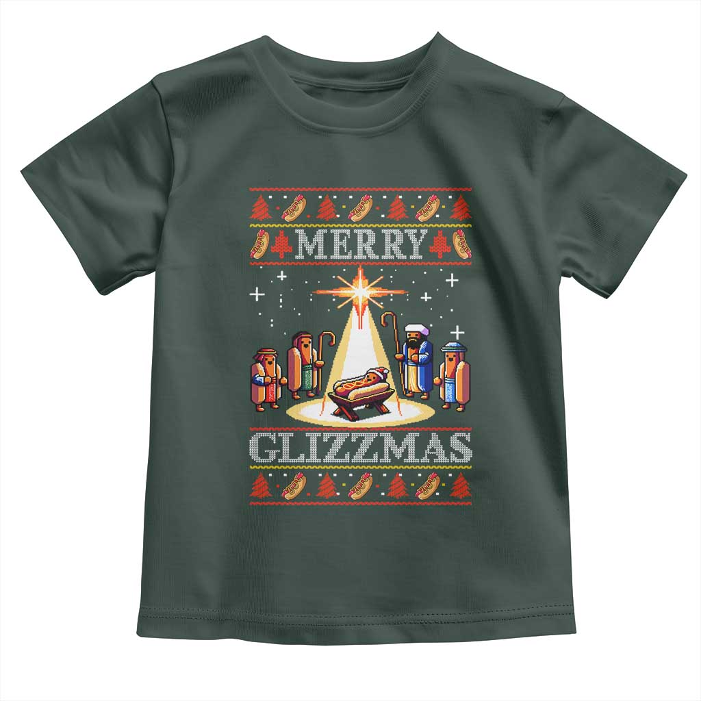 Funny Merry Glizzmas Toddler T Shirt Hot Dog Christmas Nativity Scene