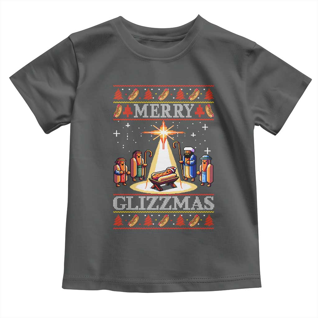 Funny Merry Glizzmas Toddler T Shirt Hot Dog Christmas Nativity Scene