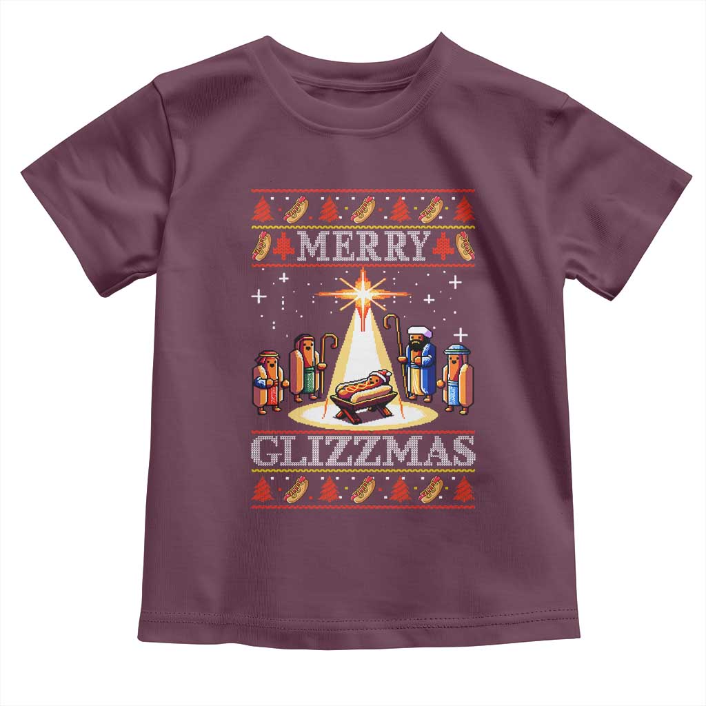 Funny Merry Glizzmas Toddler T Shirt Hot Dog Christmas Nativity Scene