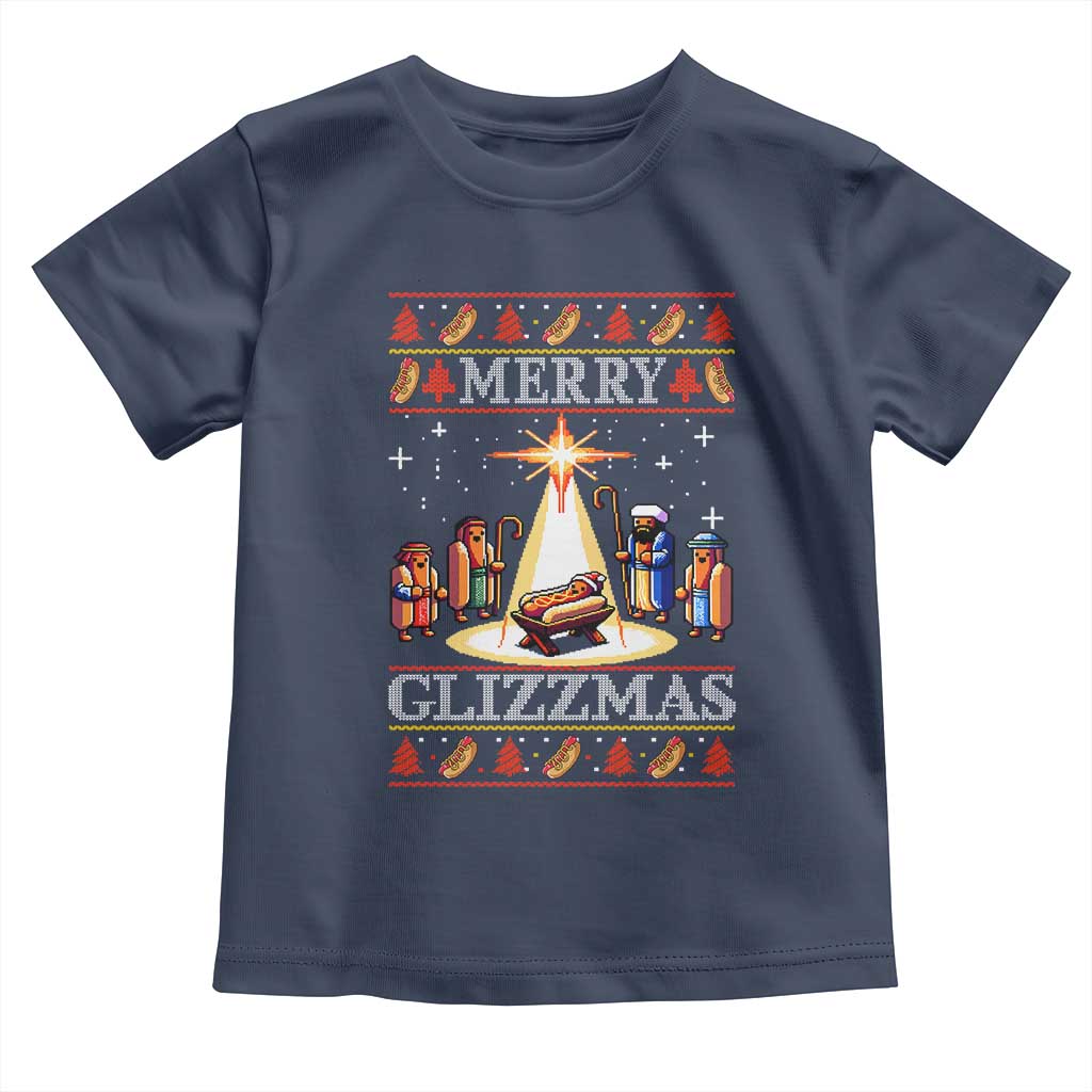 Funny Merry Glizzmas Toddler T Shirt Hot Dog Christmas Nativity Scene