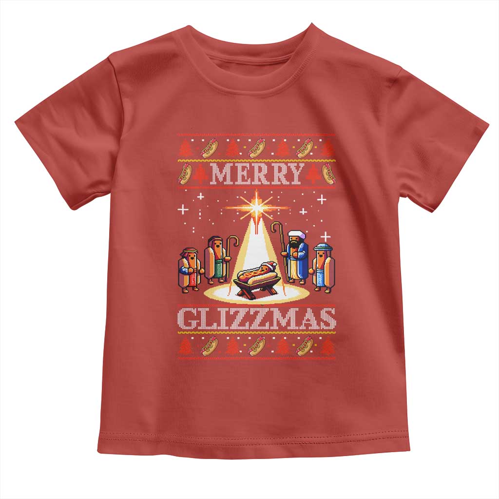 Funny Merry Glizzmas Toddler T Shirt Hot Dog Christmas Nativity Scene