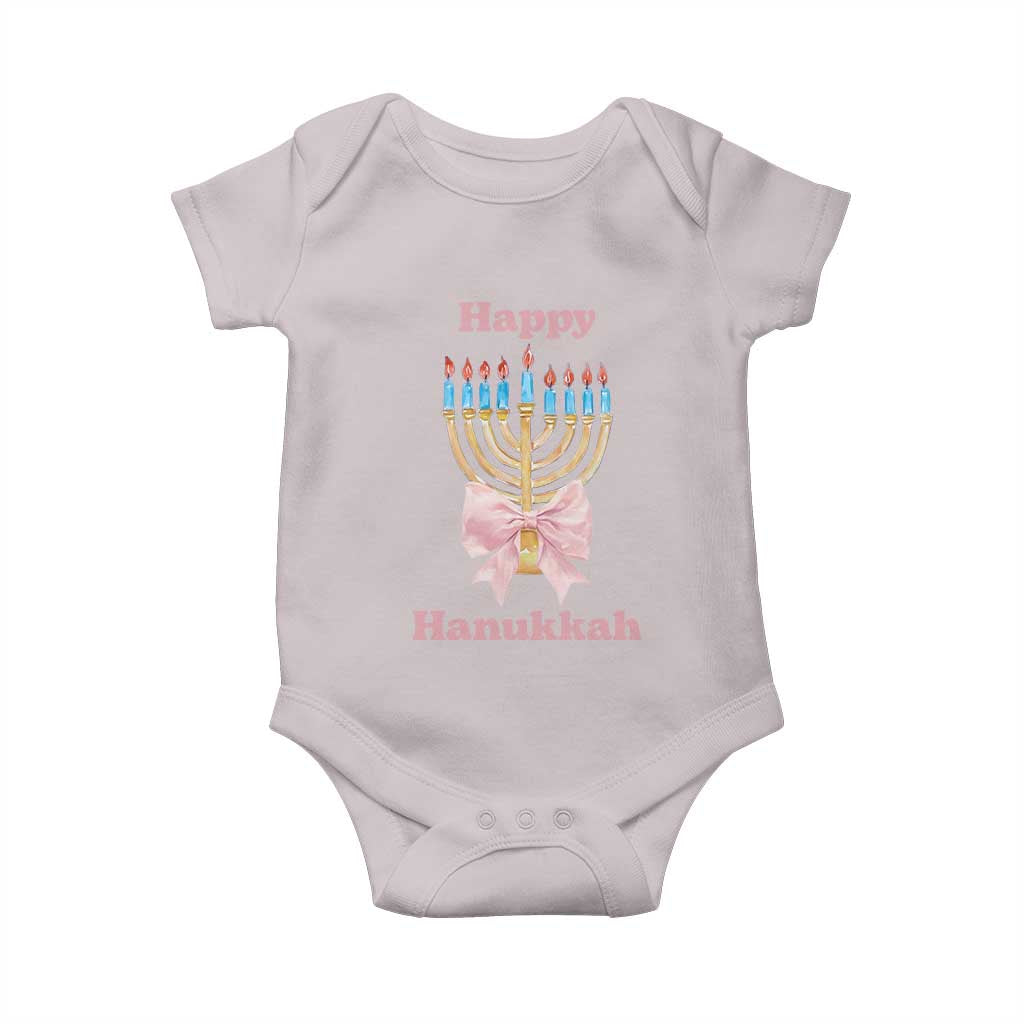 Happy Hanukkah Coquette Baby Onesie Cute Menorah Pink Bow