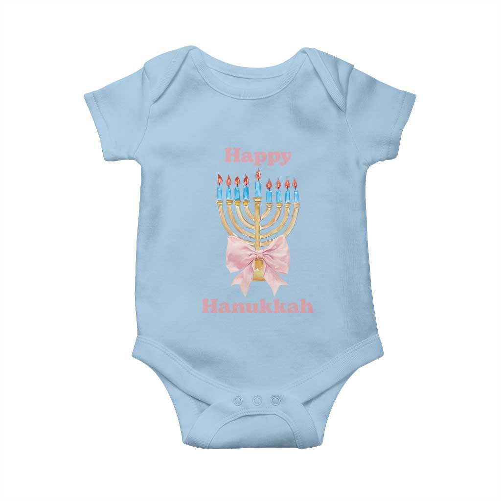 Happy Hanukkah Coquette Baby Onesie Cute Menorah Pink Bow