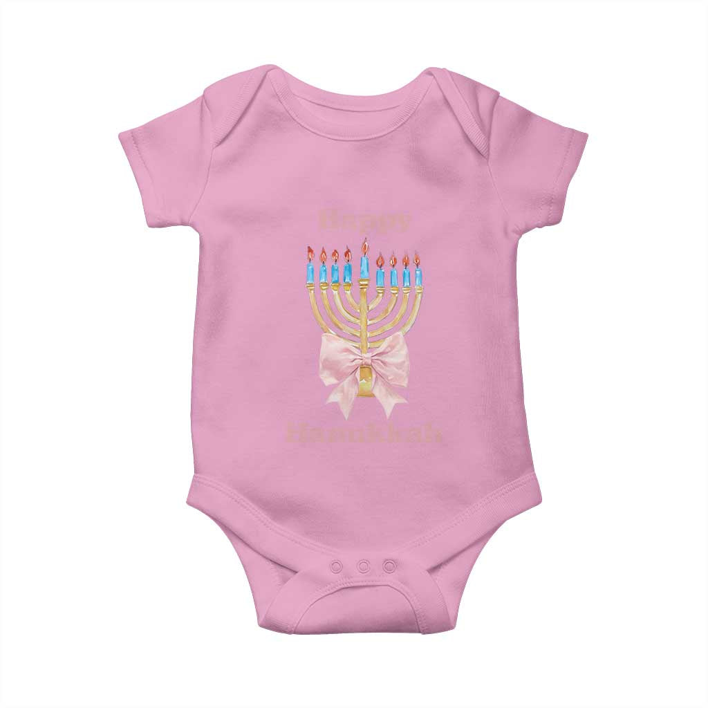 Happy Hanukkah Coquette Baby Onesie Cute Menorah Pink Bow