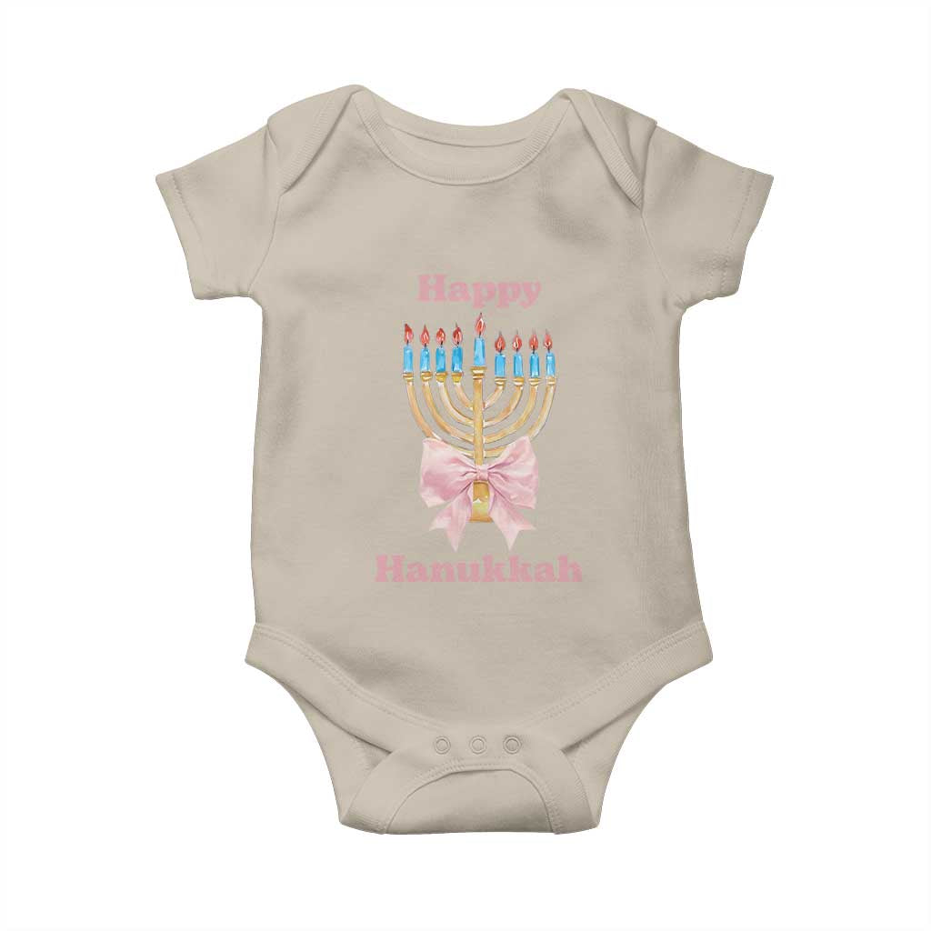 Happy Hanukkah Coquette Baby Onesie Cute Menorah Pink Bow