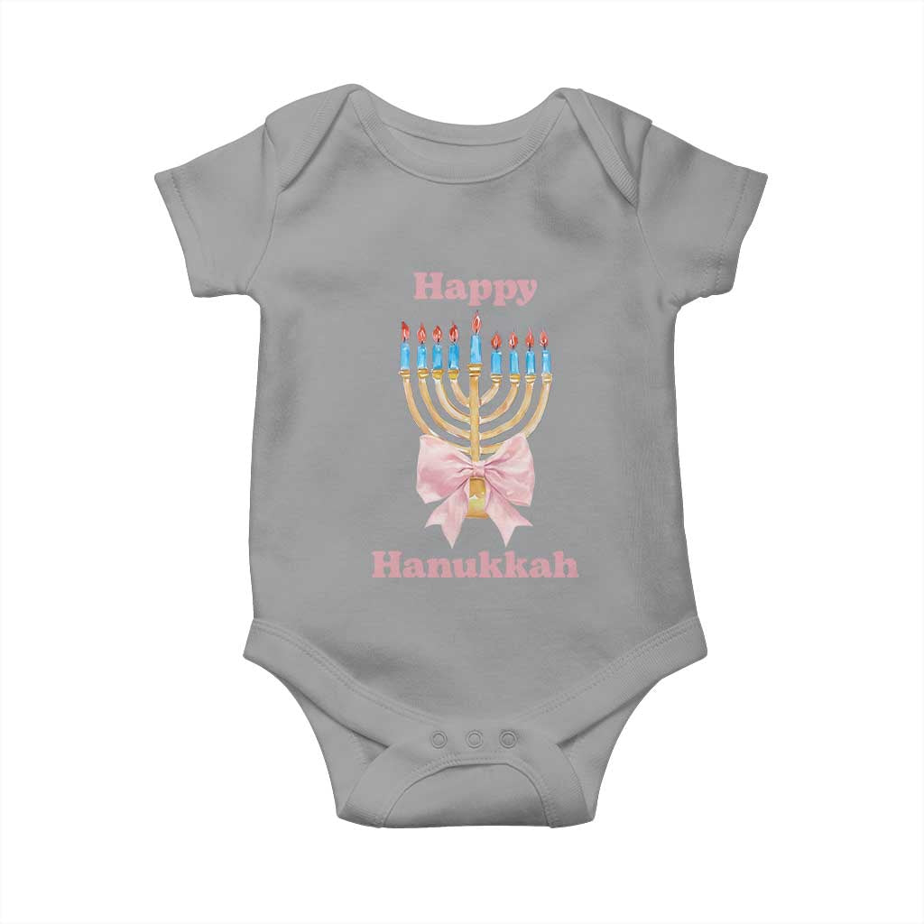 Happy Hanukkah Coquette Baby Onesie Cute Menorah Pink Bow