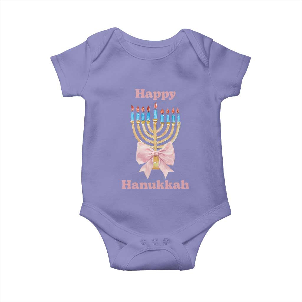 Happy Hanukkah Coquette Baby Onesie Cute Menorah Pink Bow