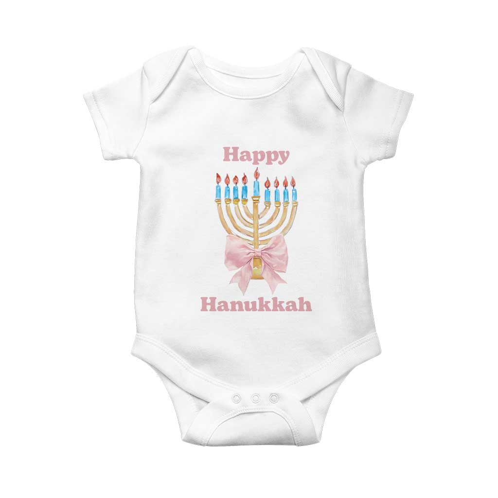 Happy Hanukkah Coquette Baby Onesie Cute Menorah Pink Bow