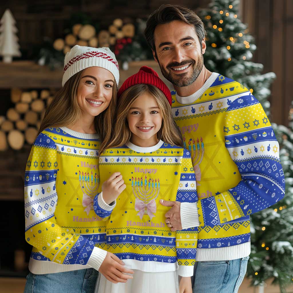 Happy Chanukah Coquette Hanukkah Ugly Sweater Cute Menorah Pink Bow - Wonder Print Shop
