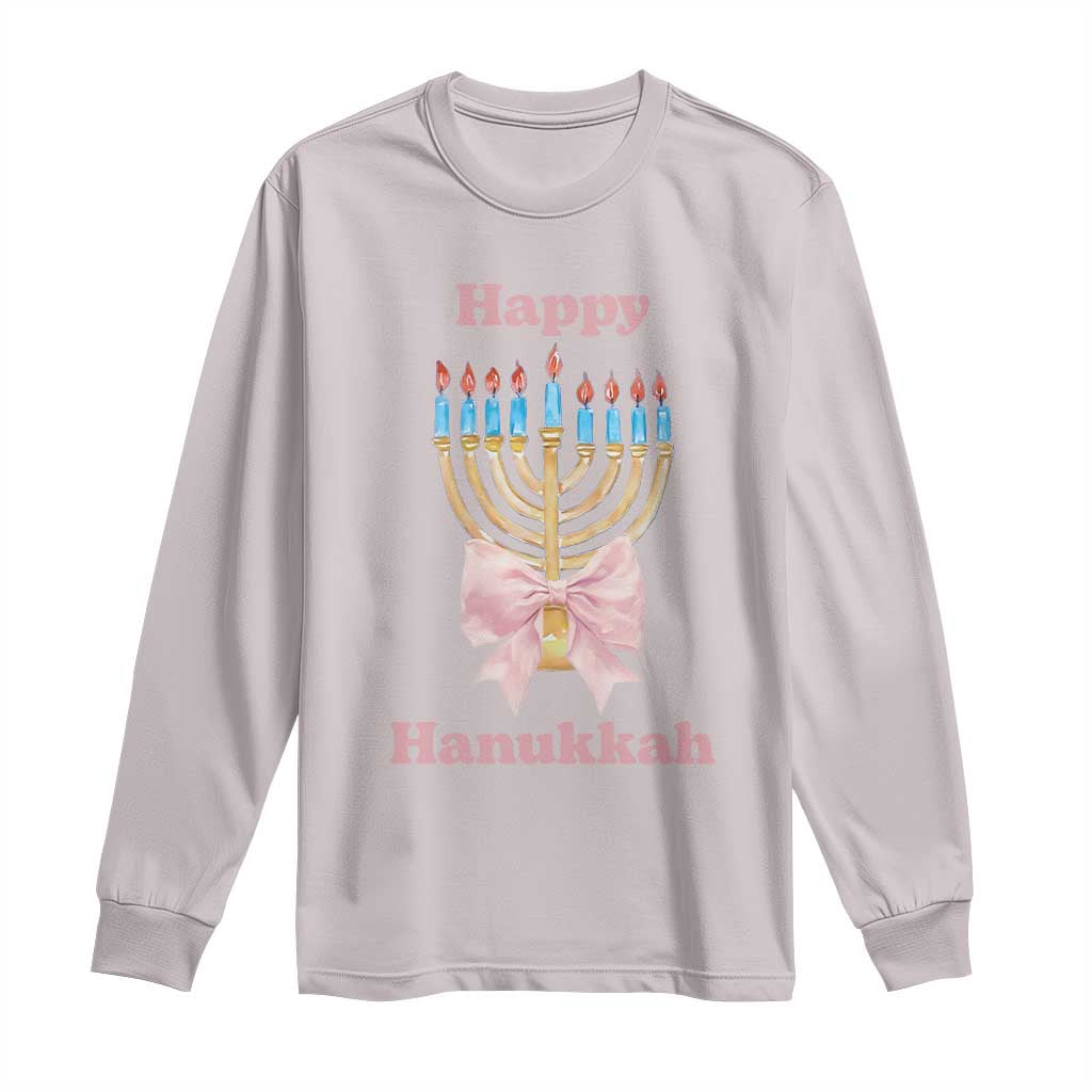 Happy Hanukkah Coquette Long Sleeve Shirt Cute Menorah Pink Bow