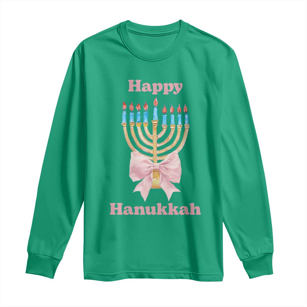 Happy Hanukkah Coquette Long Sleeve Shirt Cute Menorah Pink Bow