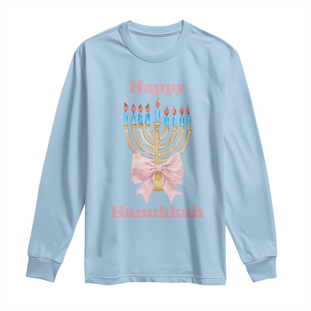 Happy Hanukkah Coquette Long Sleeve Shirt Cute Menorah Pink Bow