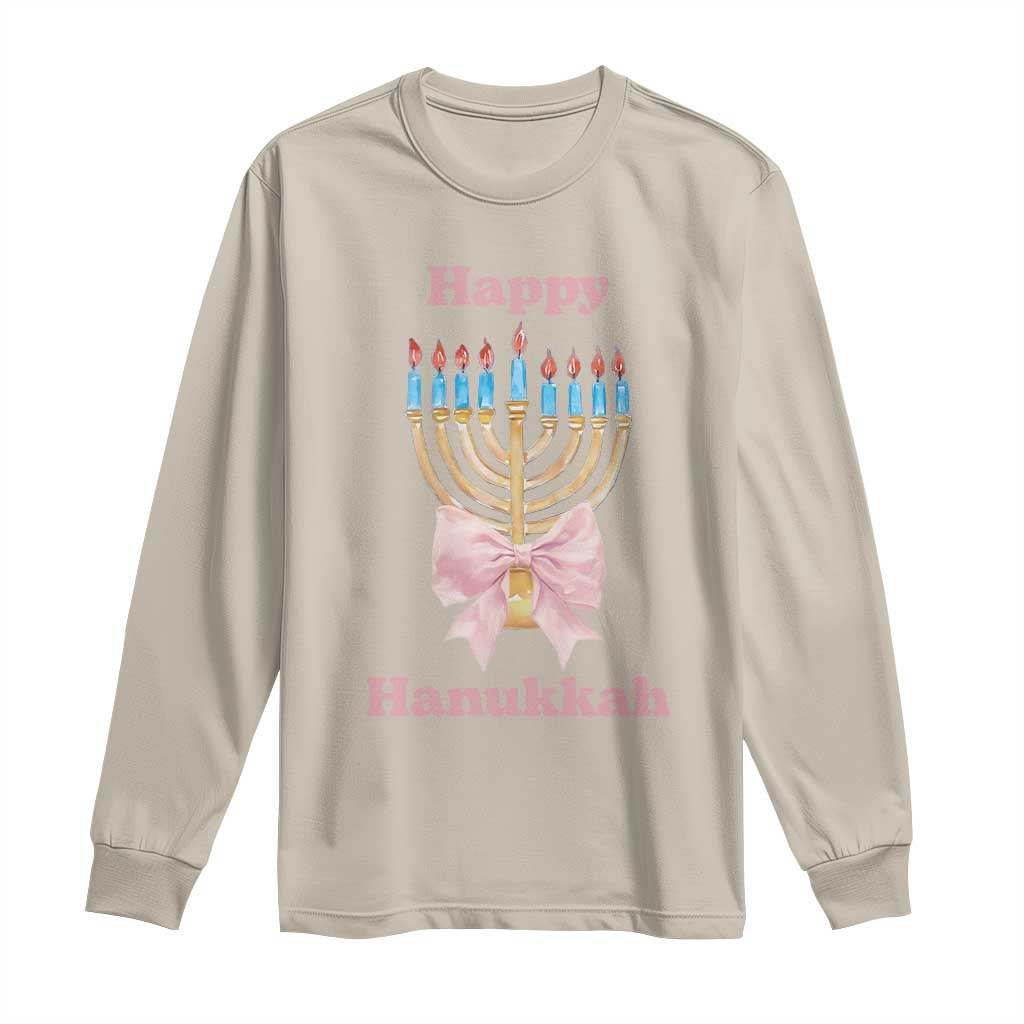 Happy Hanukkah Coquette Long Sleeve Shirt Cute Menorah Pink Bow