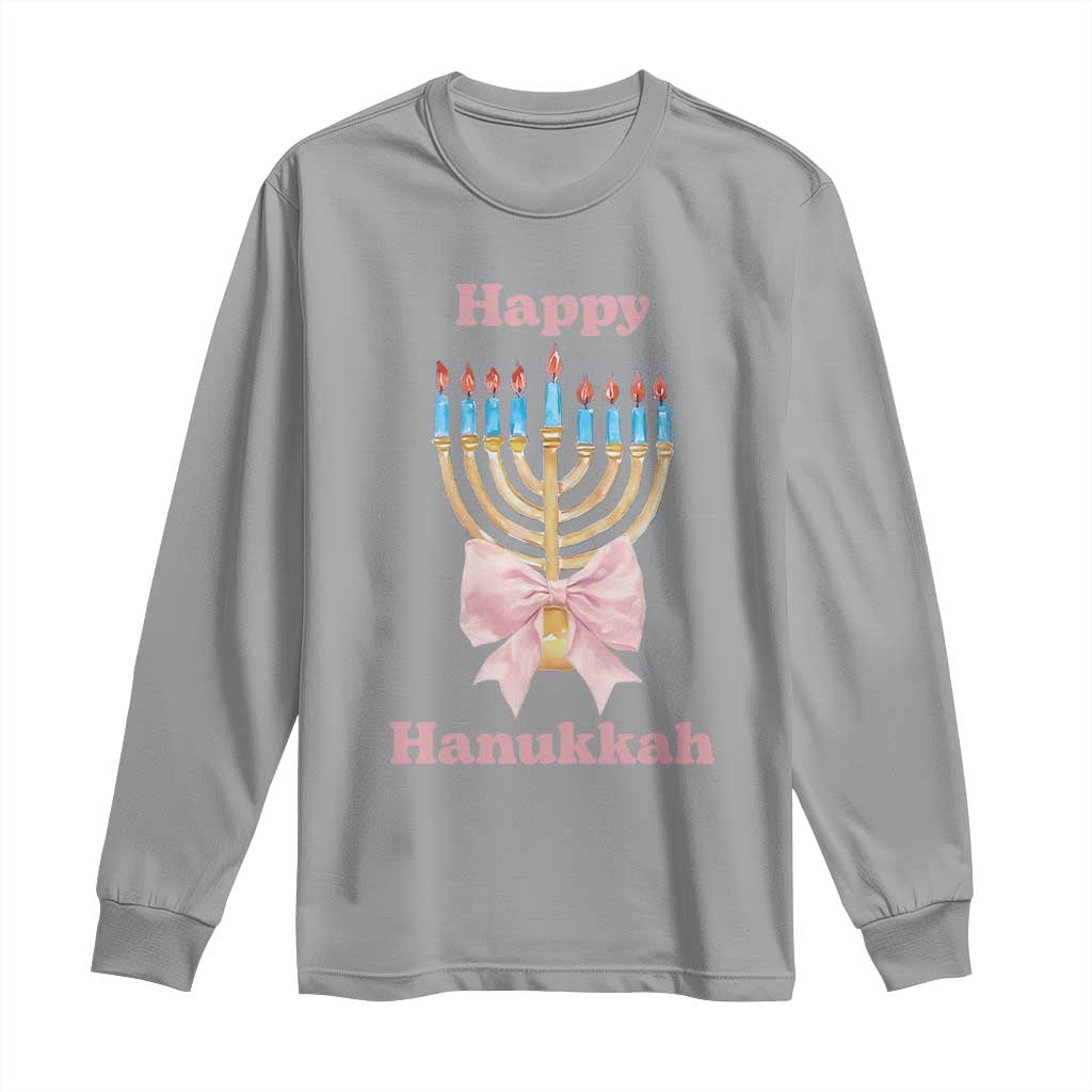 Happy Hanukkah Coquette Long Sleeve Shirt Cute Menorah Pink Bow