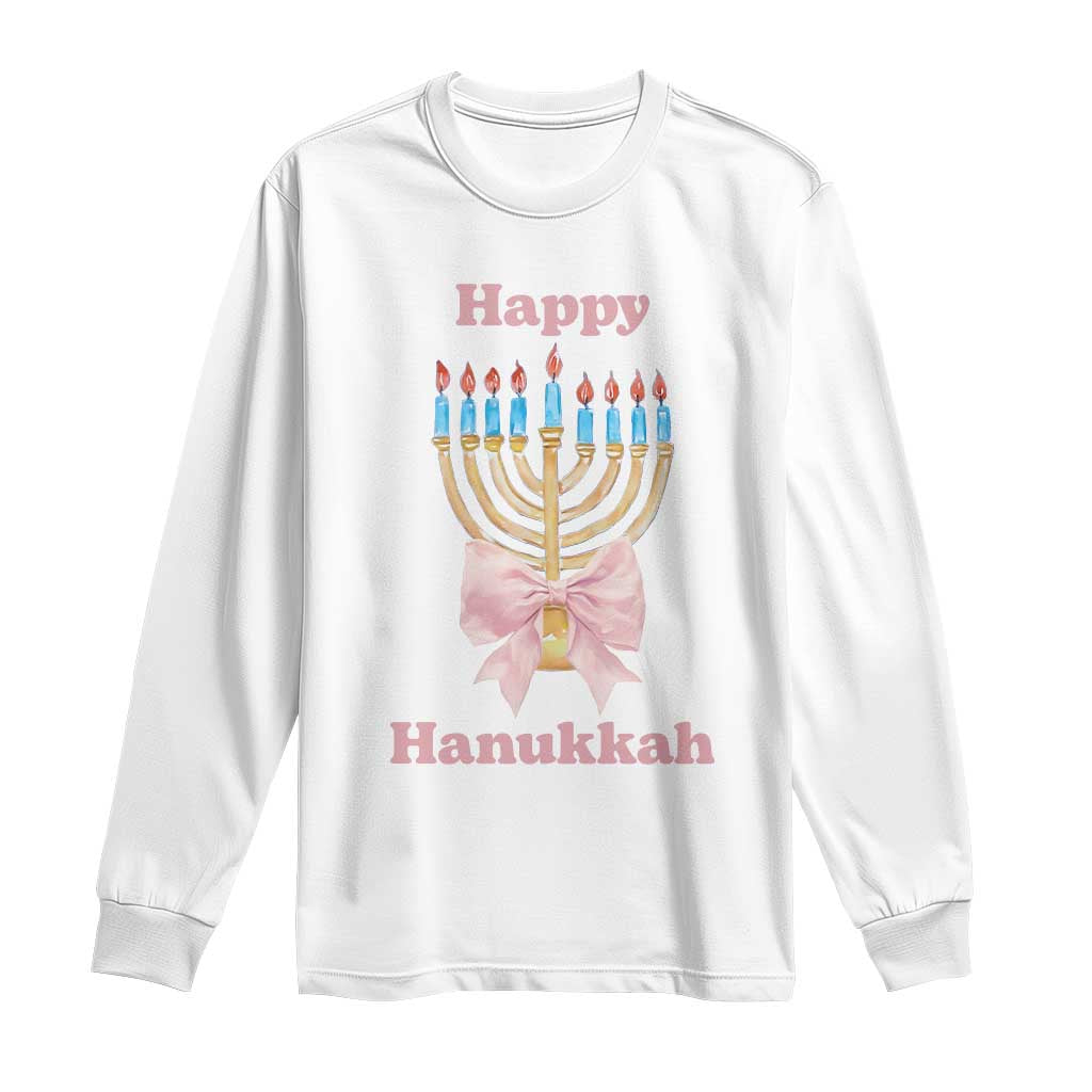 Happy Hanukkah Coquette Long Sleeve Shirt Cute Menorah Pink Bow