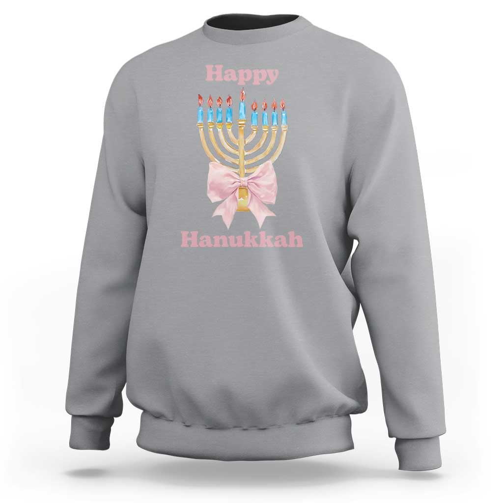 Happy Hanukkah Coquette Sweatshirt Cute Menorah Pink Bow - Wonder Print Shop