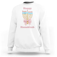 Happy Hanukkah Coquette Sweatshirt Cute Menorah Pink Bow - Wonder Print Shop