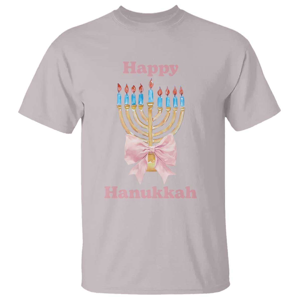 Happy Hanukkah Coquette T Shirt Cute Menorah Pink Bow - Wonder Print Shop