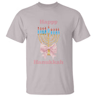 Happy Hanukkah Coquette T Shirt Cute Menorah Pink Bow - Wonder Print Shop