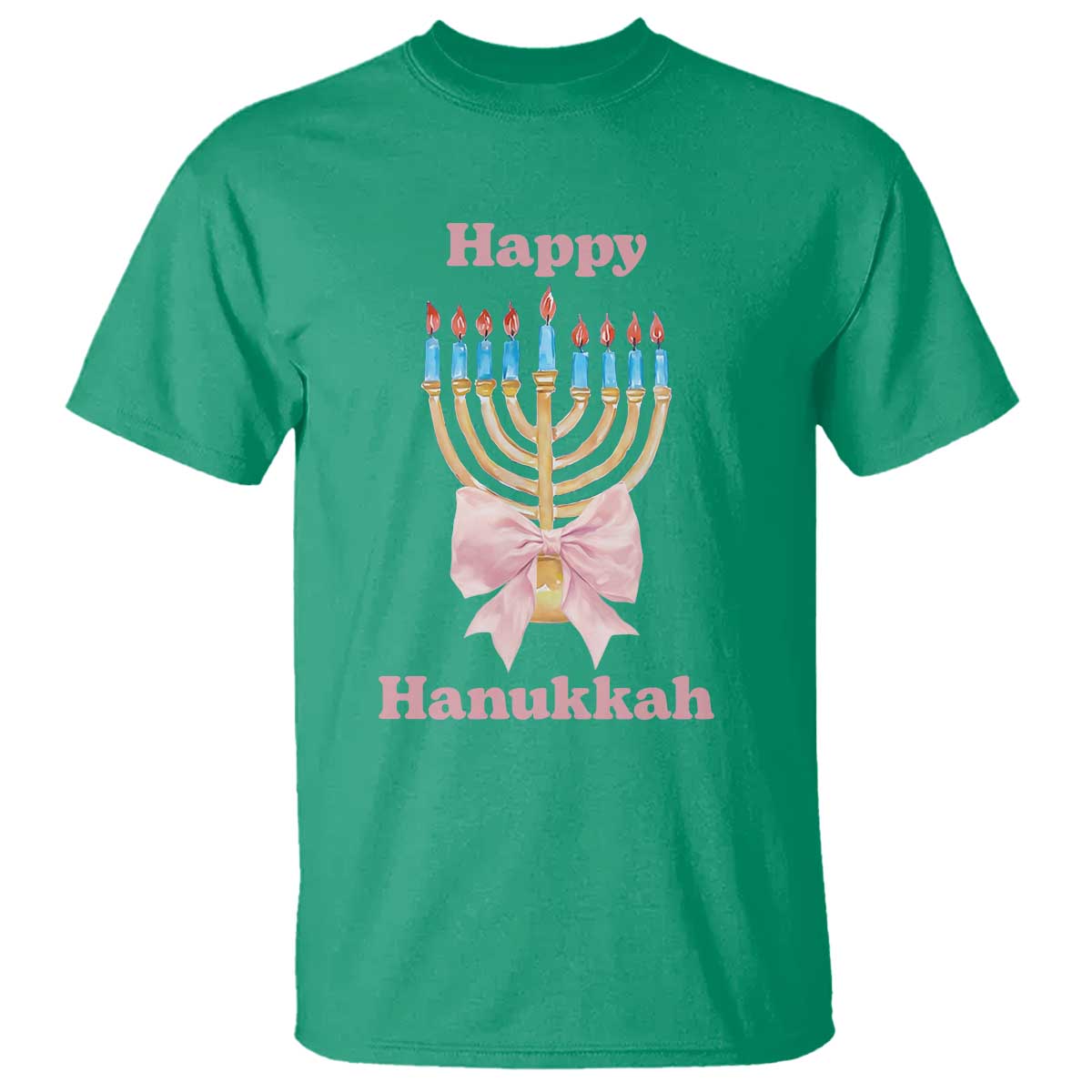 Happy Hanukkah Coquette T Shirt Cute Menorah Pink Bow - Wonder Print Shop