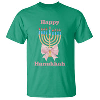 Happy Hanukkah Coquette T Shirt Cute Menorah Pink Bow - Wonder Print Shop