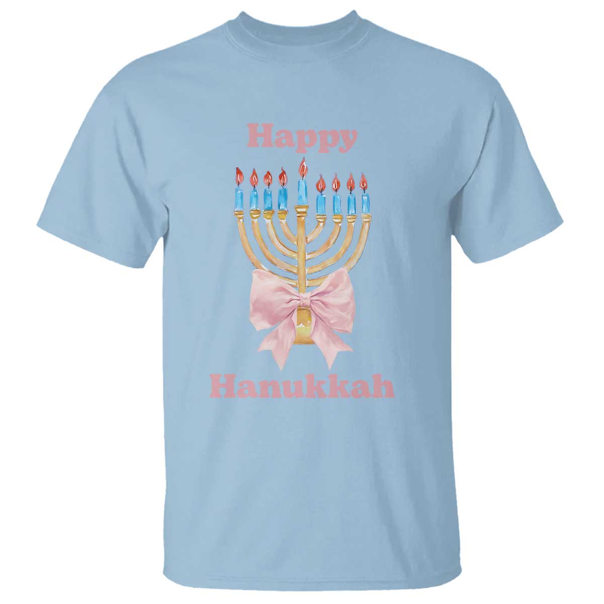 Happy Hanukkah Coquette T Shirt Cute Menorah Pink Bow - Wonder Print Shop