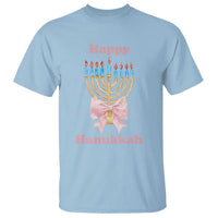 Happy Hanukkah Coquette T Shirt Cute Menorah Pink Bow - Wonder Print Shop