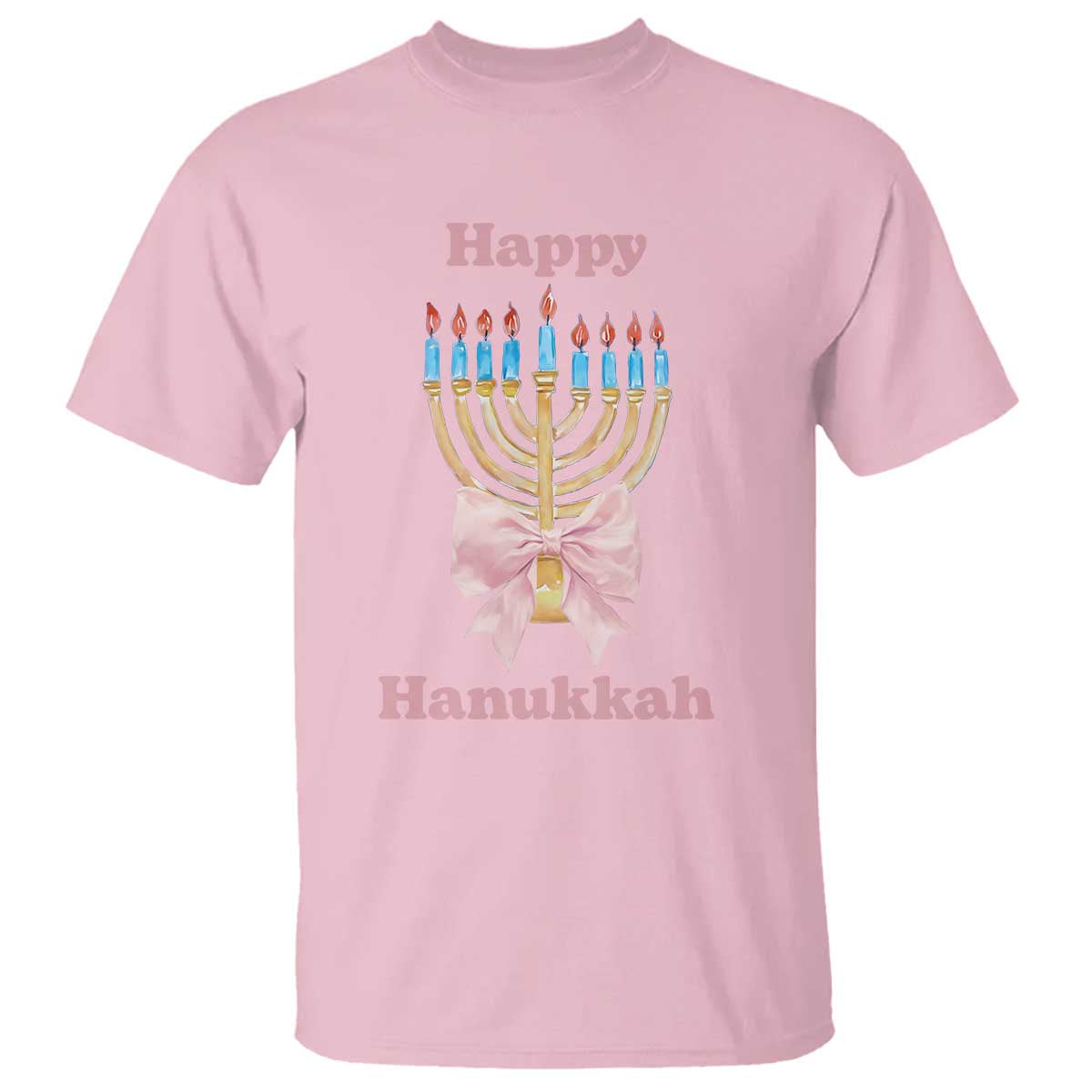 Happy Hanukkah Coquette T Shirt Cute Menorah Pink Bow - Wonder Print Shop