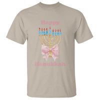 Happy Hanukkah Coquette T Shirt Cute Menorah Pink Bow - Wonder Print Shop